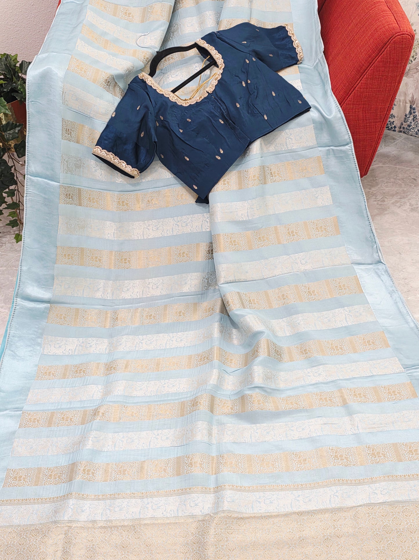 Nita Ambani Inspired Russian Dola Crepe Silk Saree with Ready Stitched Blouse