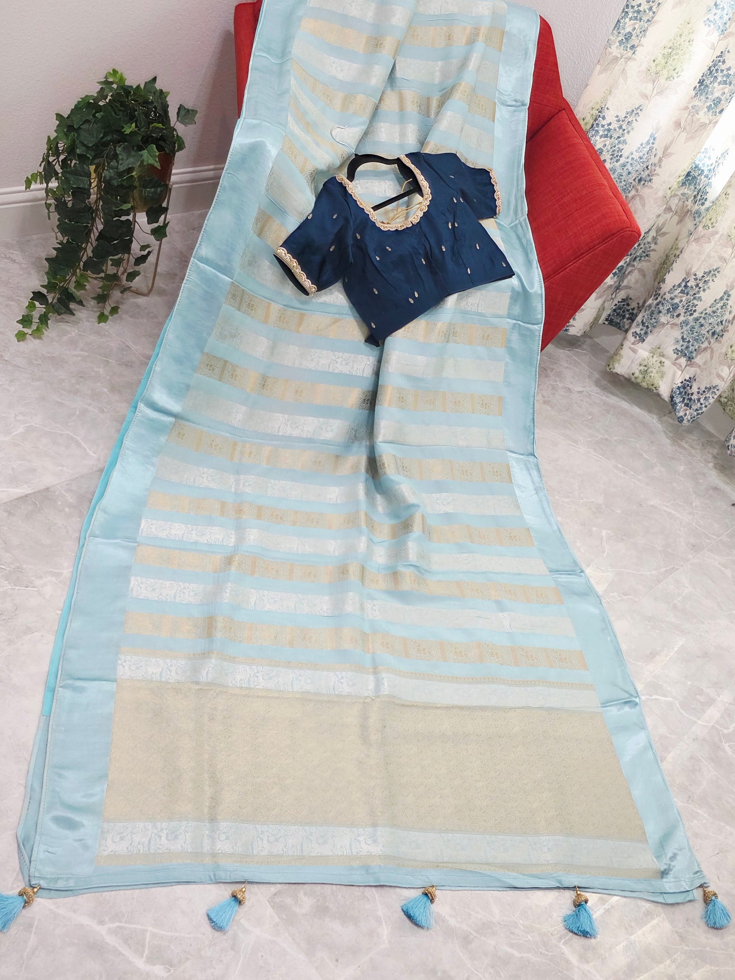 Nita Ambani Inspired Russian Dola Crepe Silk Saree with Ready Stitched Blouse