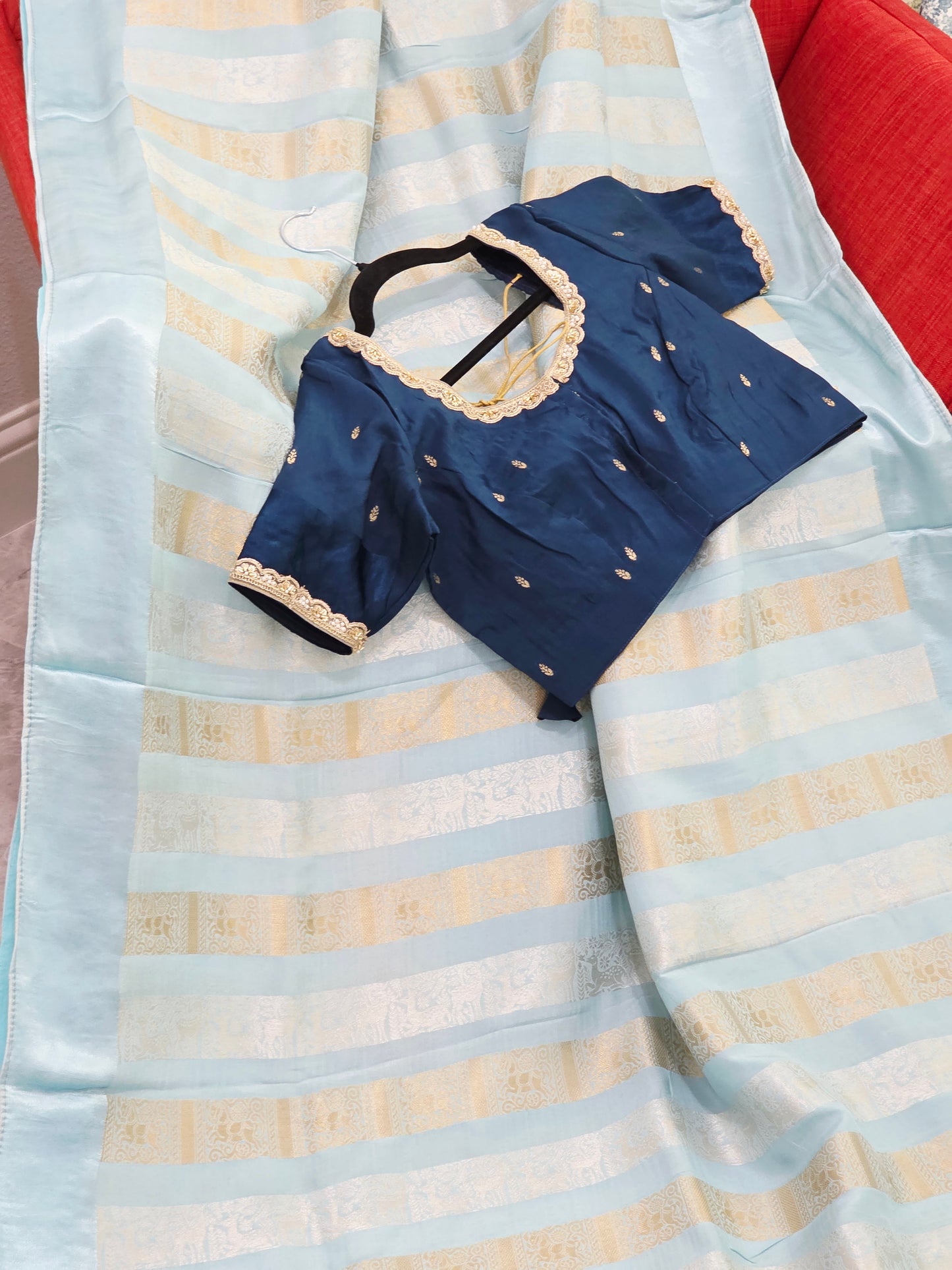 Nita Ambani Inspired Russian Dola Crepe Silk Saree with Ready Stitched Blouse