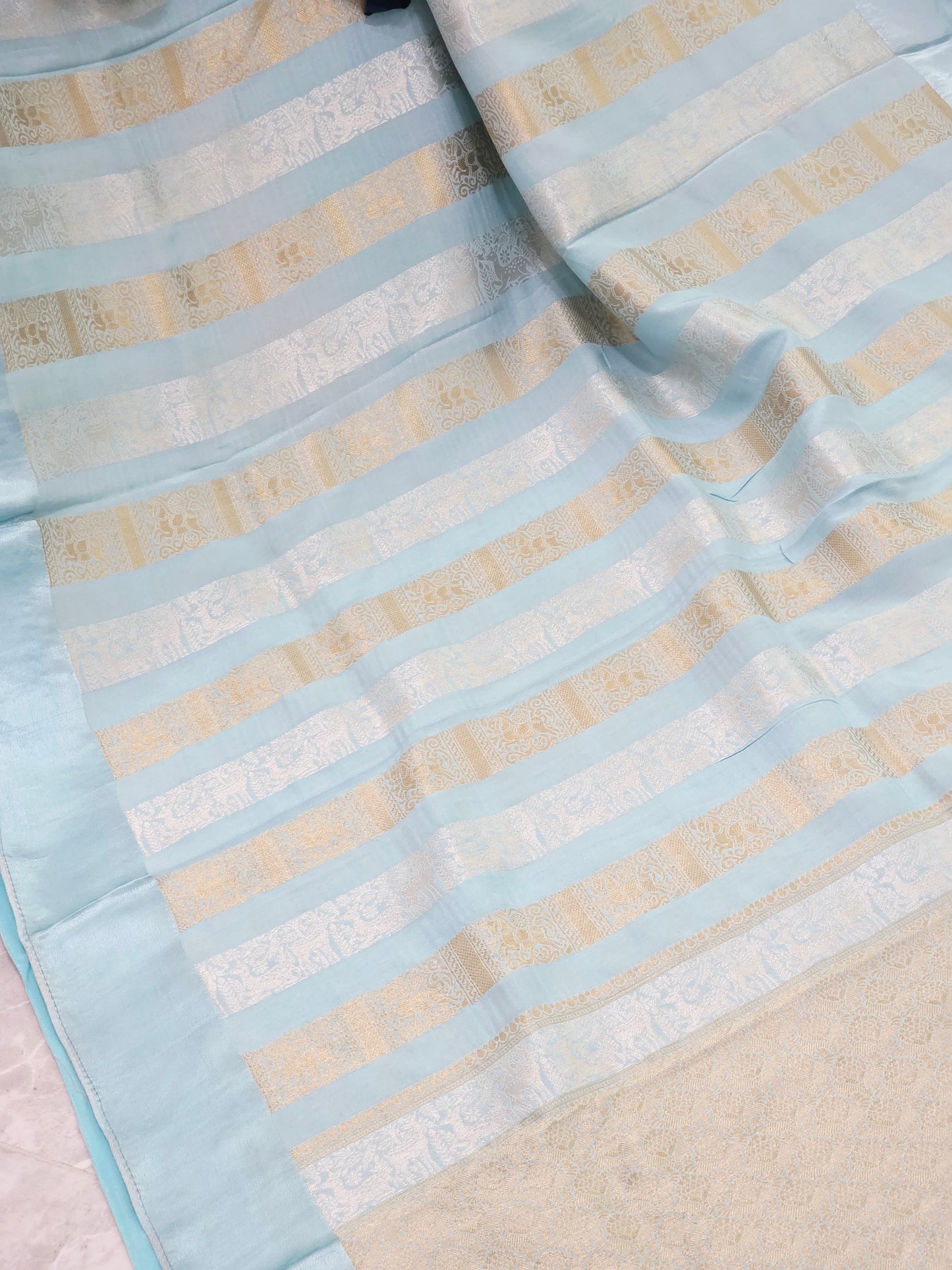 Nita Ambani Inspired Russian Dola Crepe Silk Saree with Ready Stitched Blouse