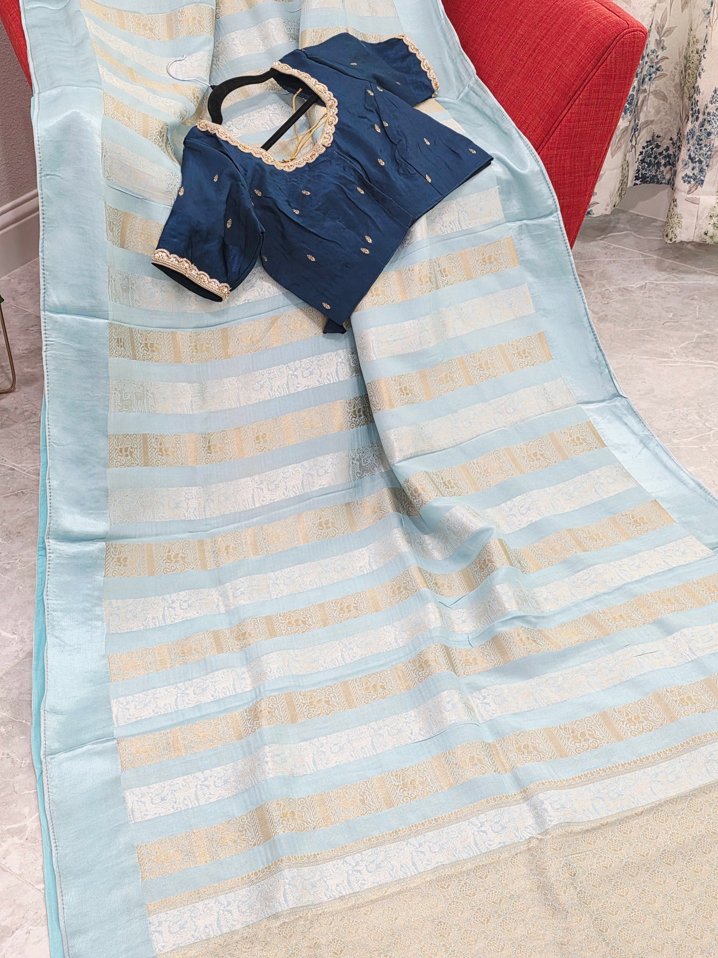 Nita Ambani Inspired Russian Dola Crepe Silk Saree with Ready Stitched Blouse