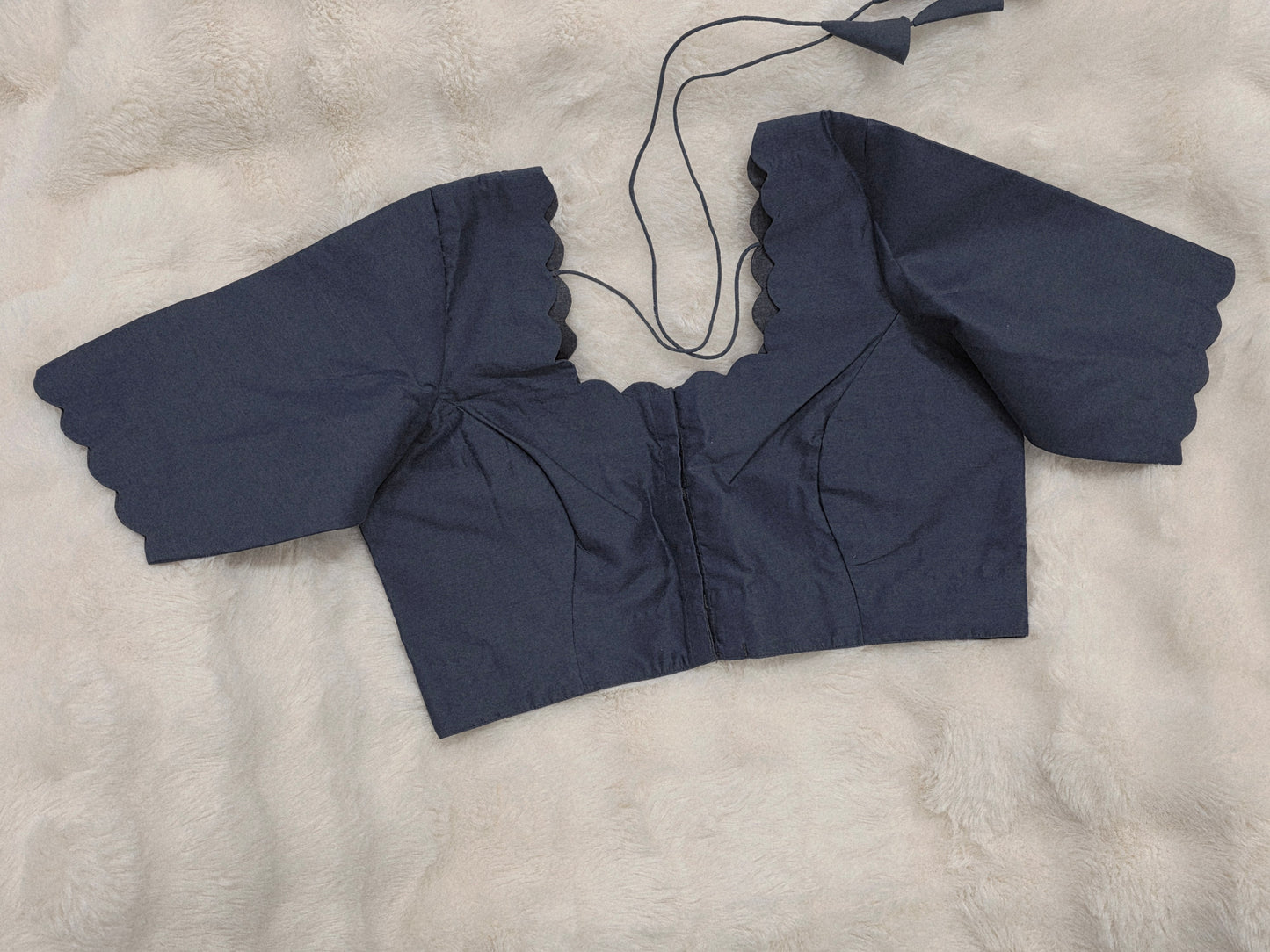 Plain Gray Silk Elbow Sleeve Stitched Blouse