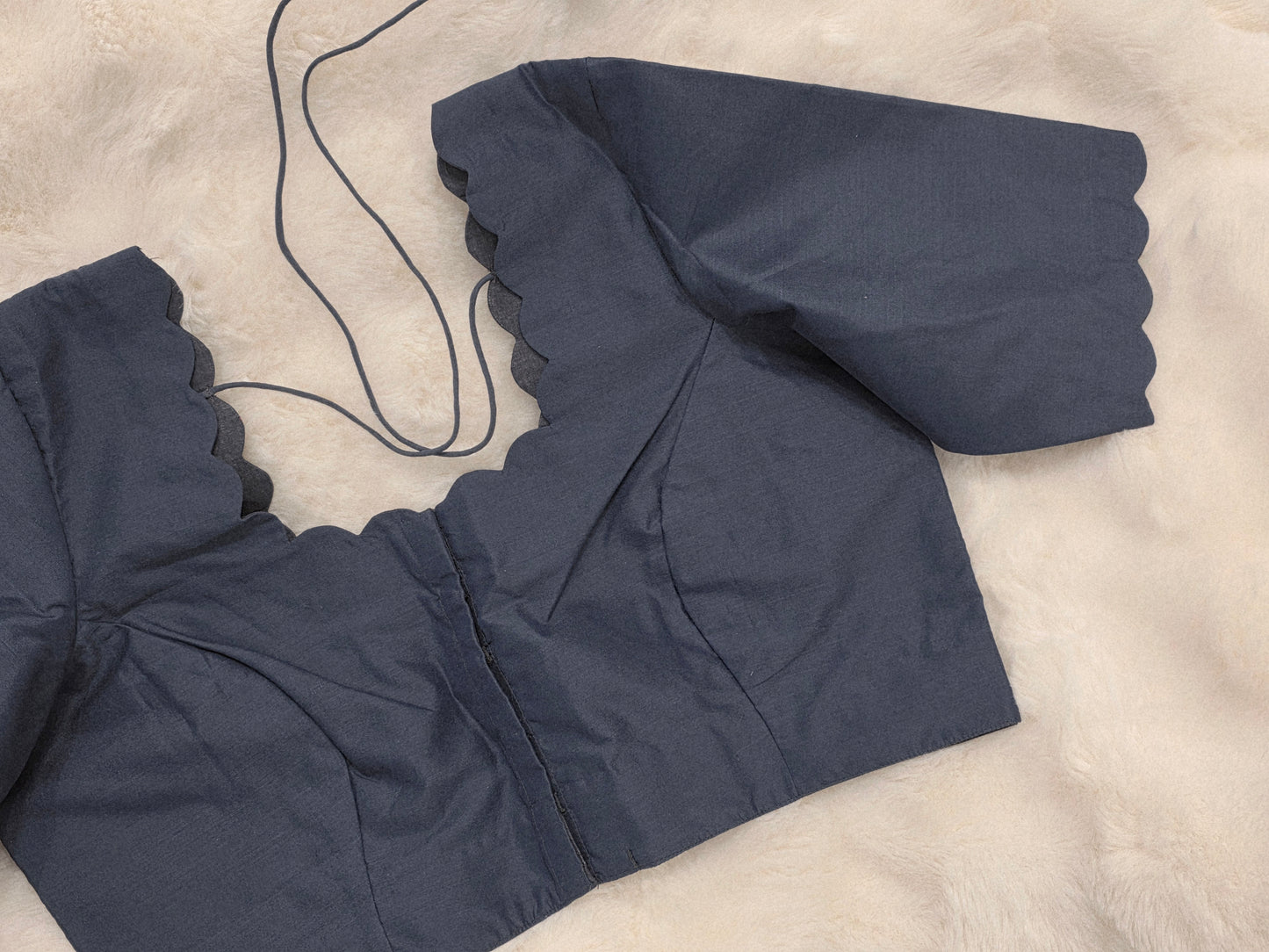 Plain Gray Silk Elbow Sleeve Stitched Blouse