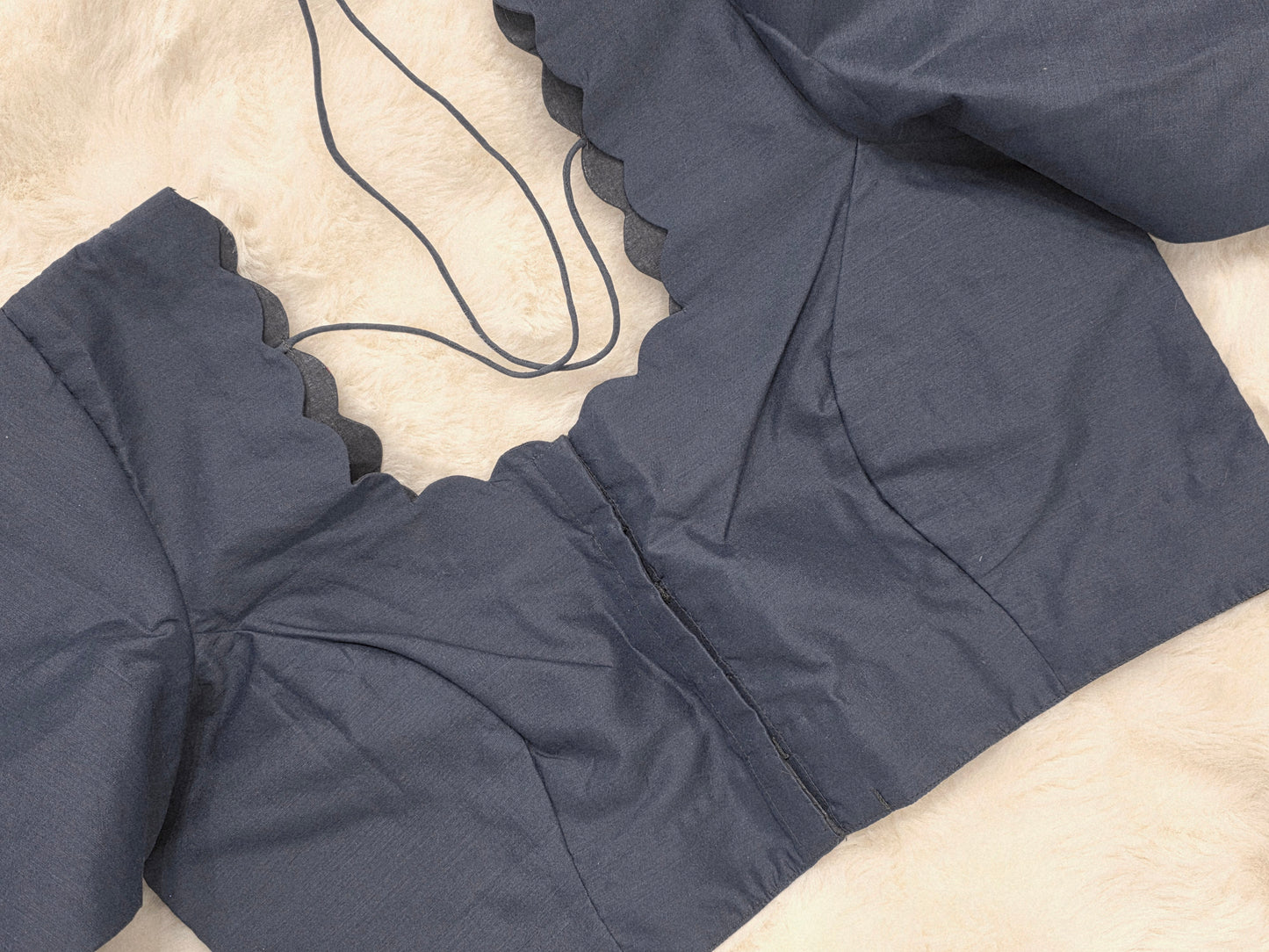 Plain Gray Silk Elbow Sleeve Stitched Blouse