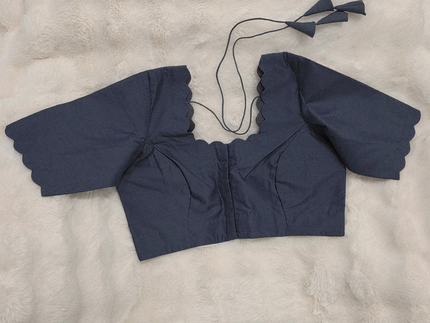 Plain Gray Silk Elbow Sleeve Stitched Blouse