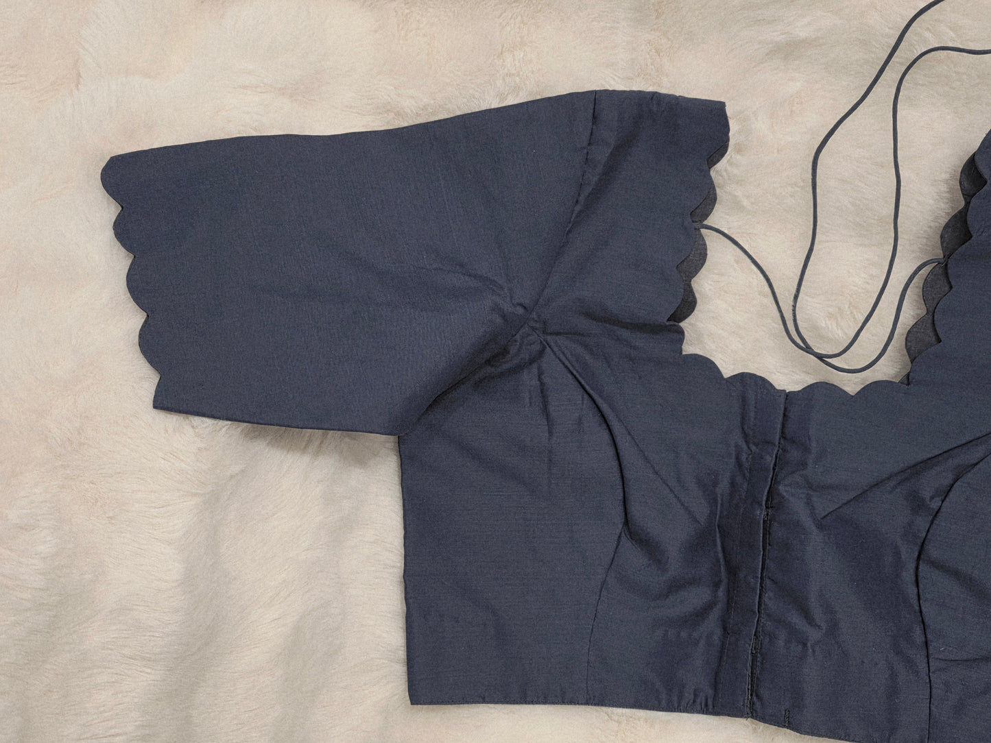 Plain Gray Silk Elbow Sleeve Stitched Blouse