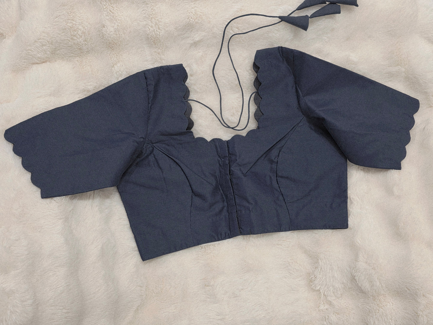 Plain Gray Silk Elbow Sleeve Stitched Blouse