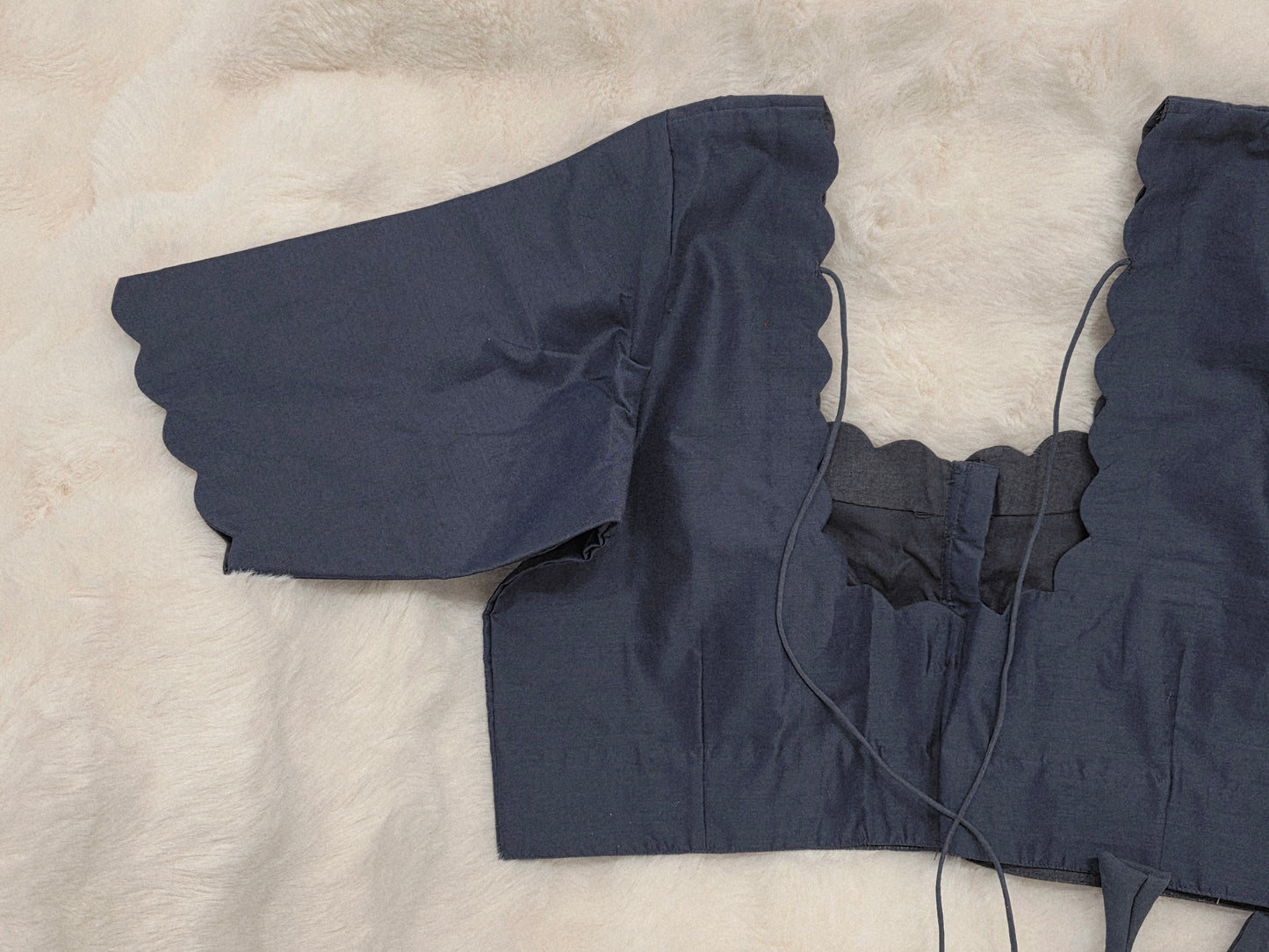 Plain Gray Silk Elbow Sleeve Stitched Blouse