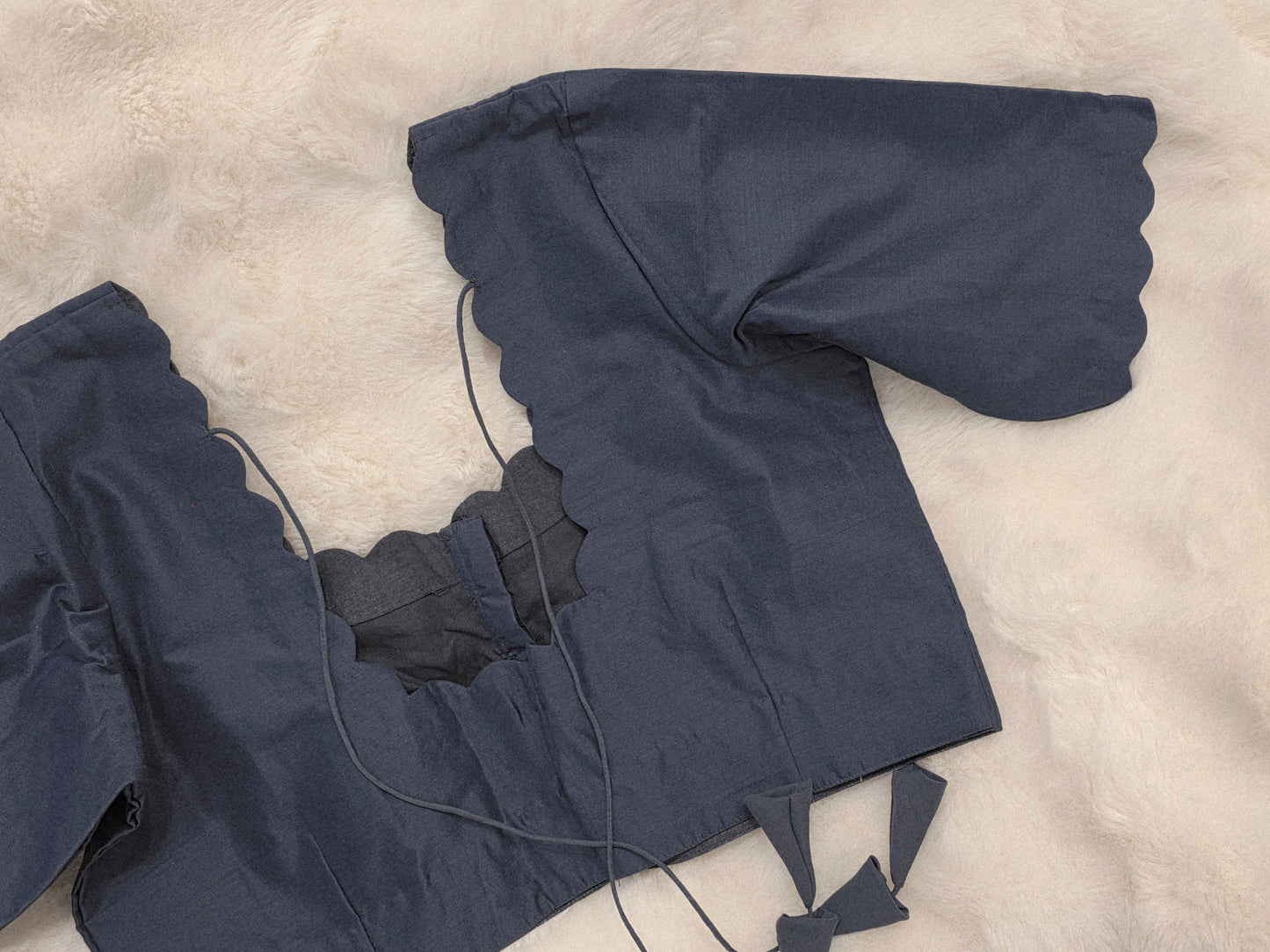 Plain Gray Silk Elbow Sleeve Stitched Blouse