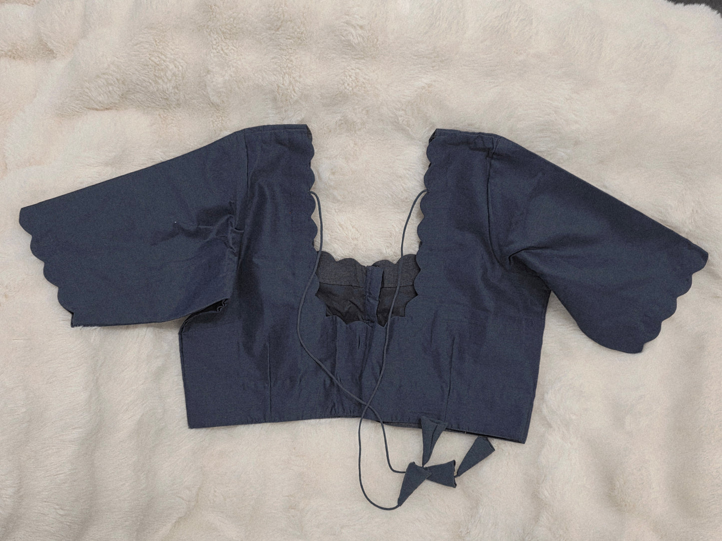 Plain Gray Silk Elbow Sleeve Stitched Blouse