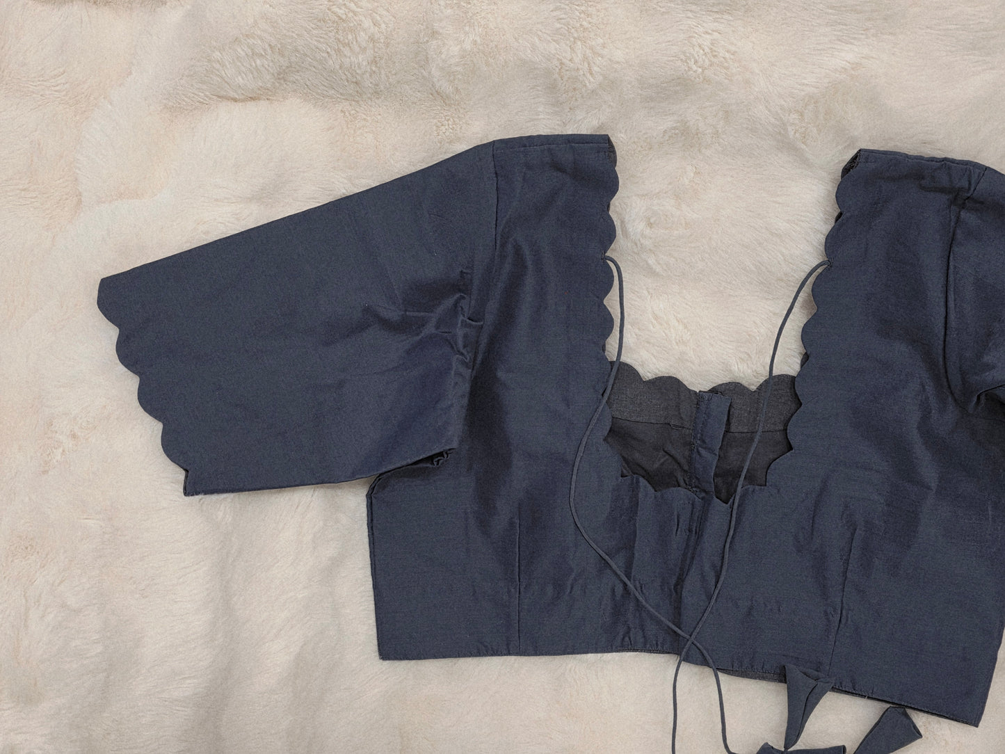 Plain Gray Silk Elbow Sleeve Stitched Blouse