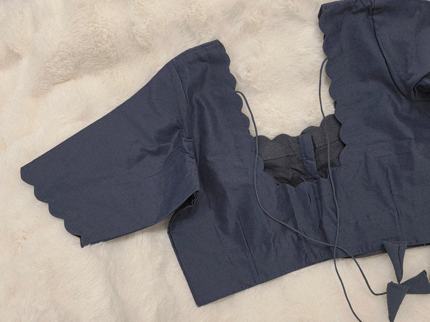 Plain Gray Silk Elbow Sleeve Stitched Blouse