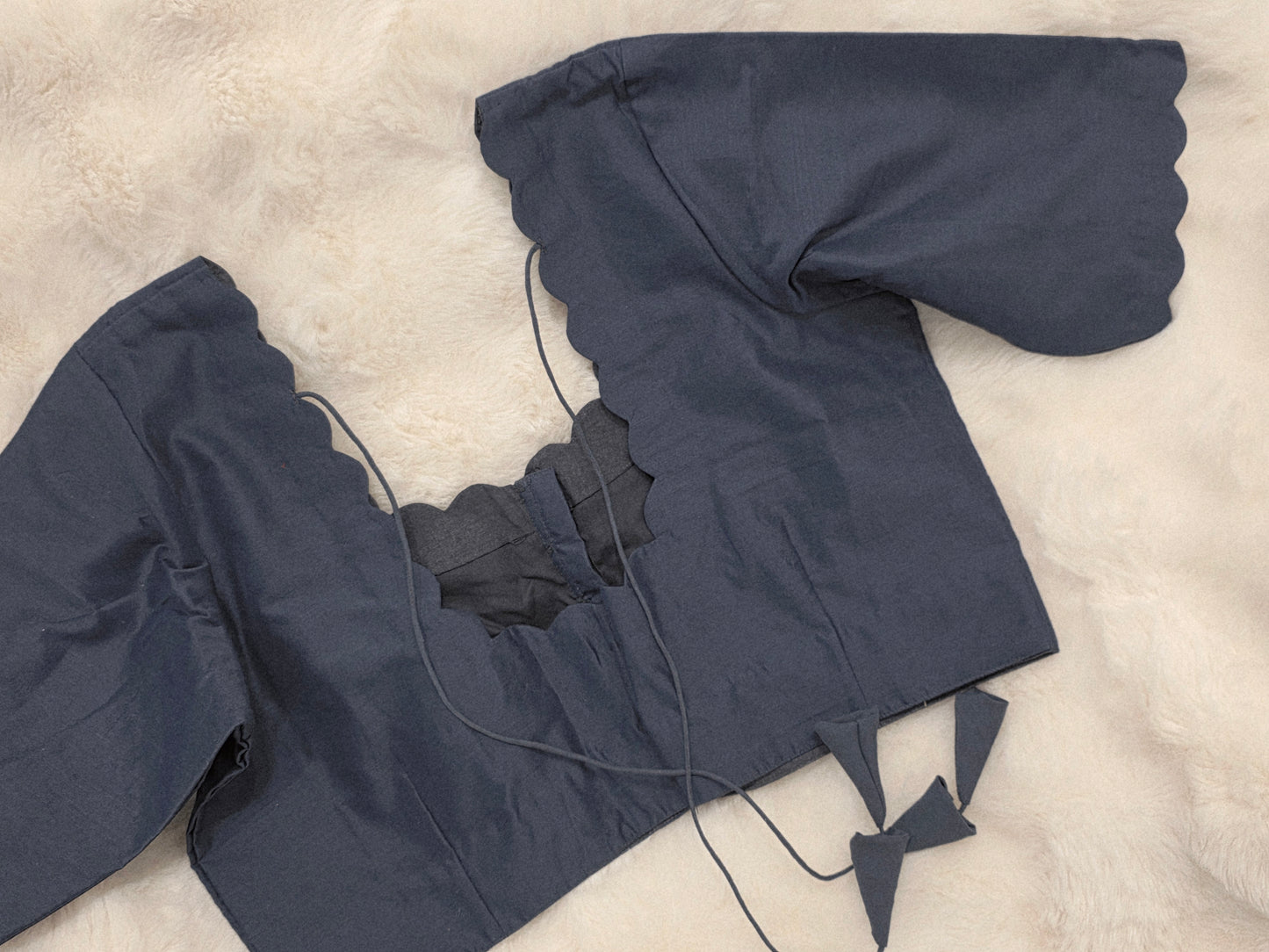 Plain Gray Silk Elbow Sleeve Stitched Blouse