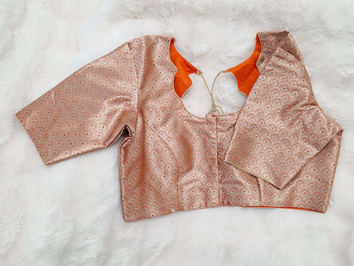Orange Brocade Banarasi Silk Stitched Blouse