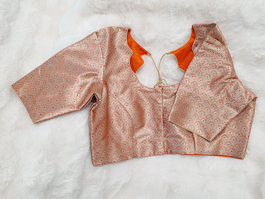 Orange Brocade Banarasi Silk Stitched Blouse