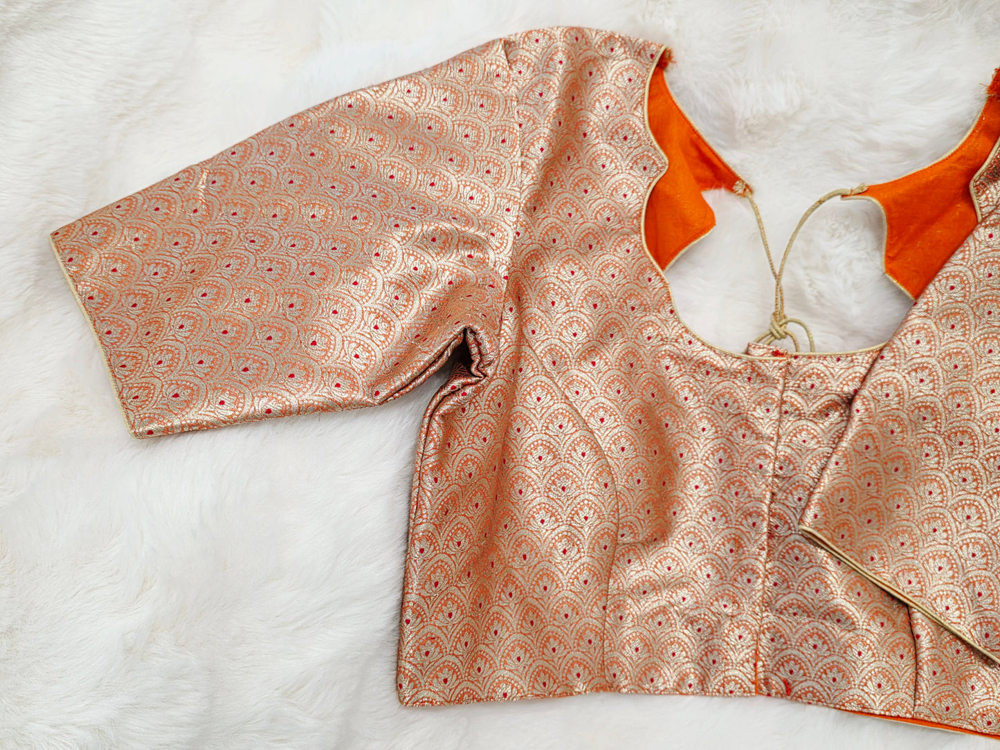 Orange Brocade Banarasi Silk Stitched Blouse