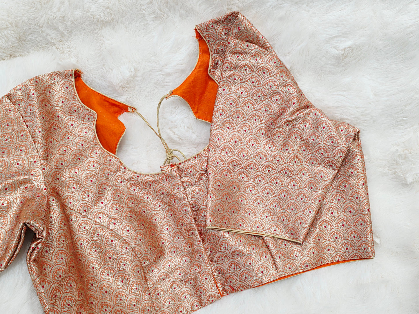 Orange Brocade Banarasi Silk Stitched Blouse