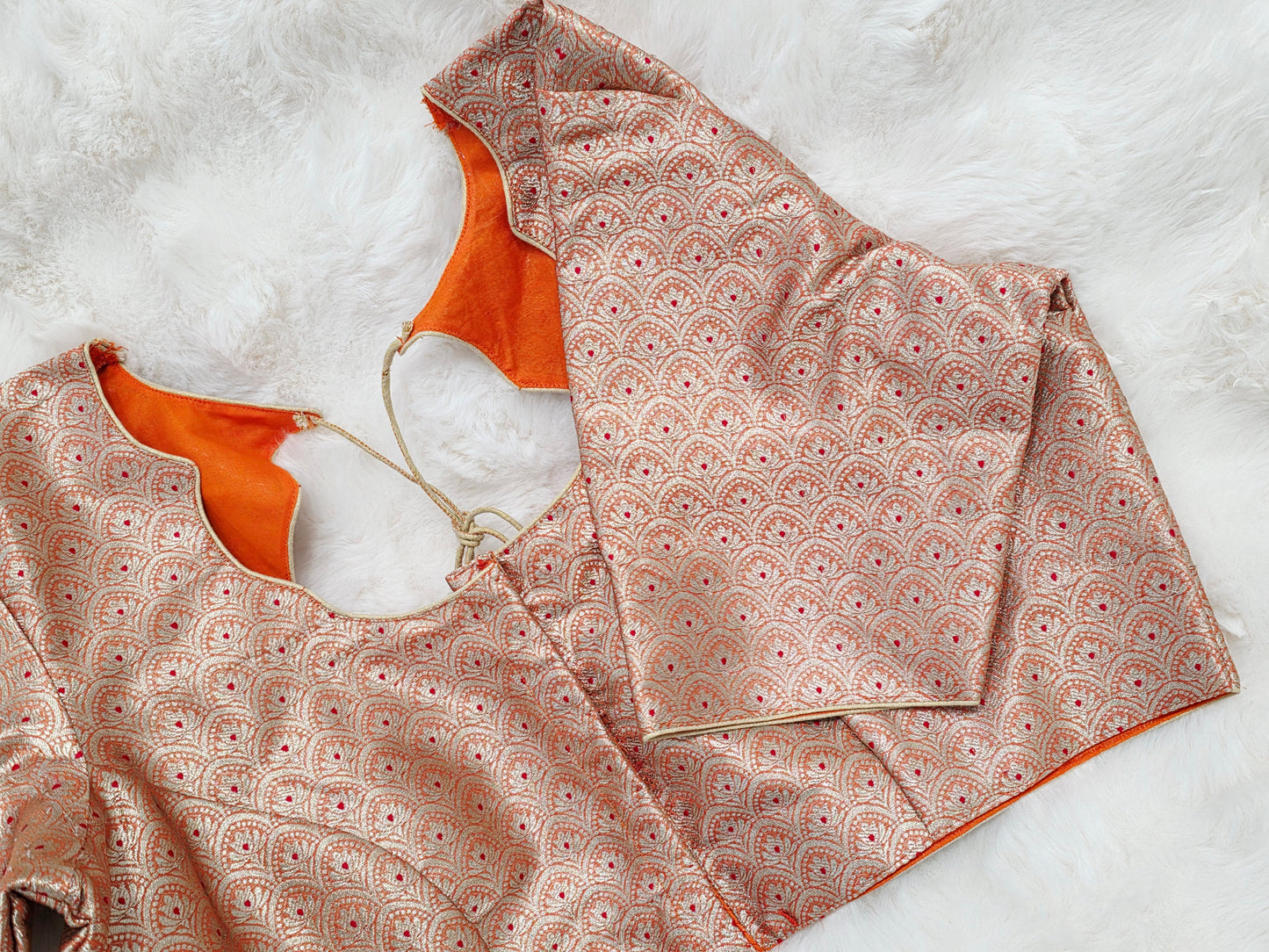 Orange Brocade Banarasi Silk Stitched Blouse
