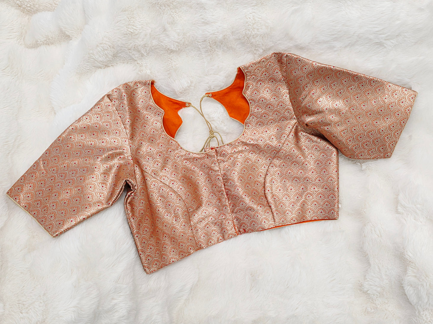 Orange Brocade Banarasi Silk Stitched Blouse