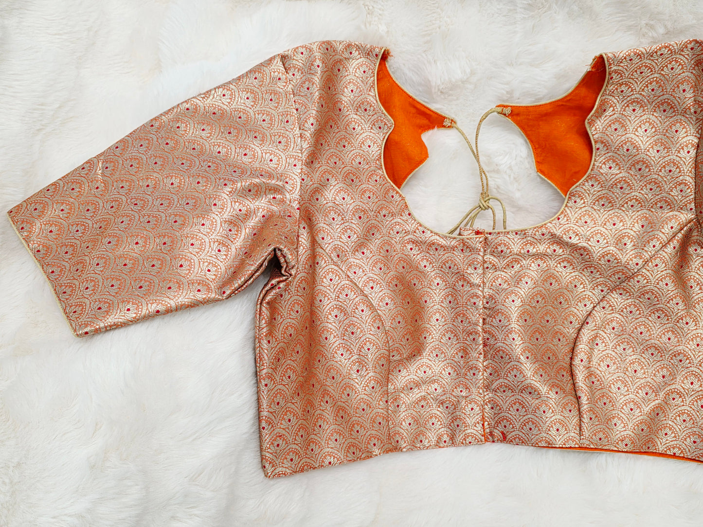 Orange Brocade Banarasi Silk Stitched Blouse