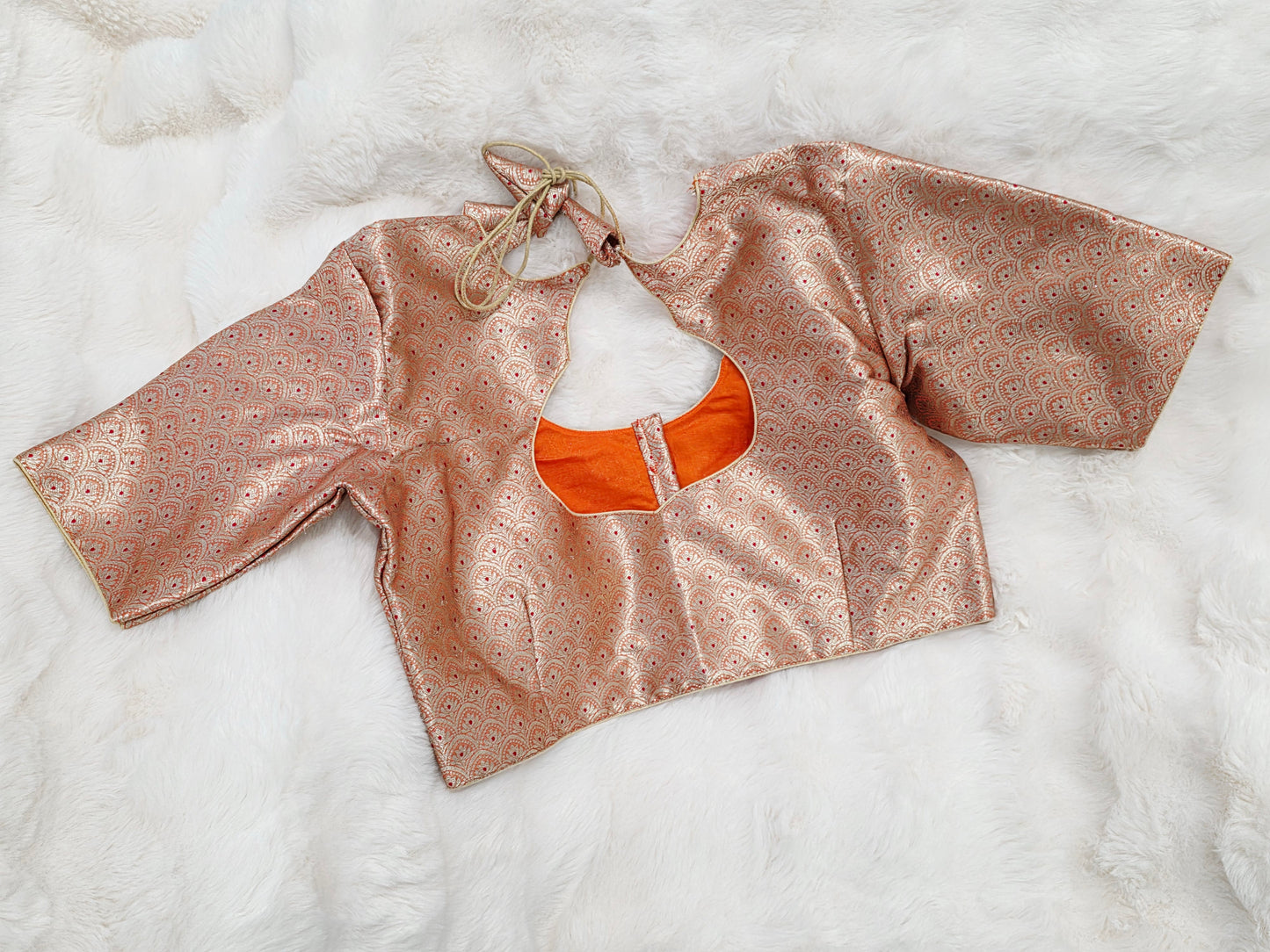Orange Brocade Banarasi Silk Stitched Blouse