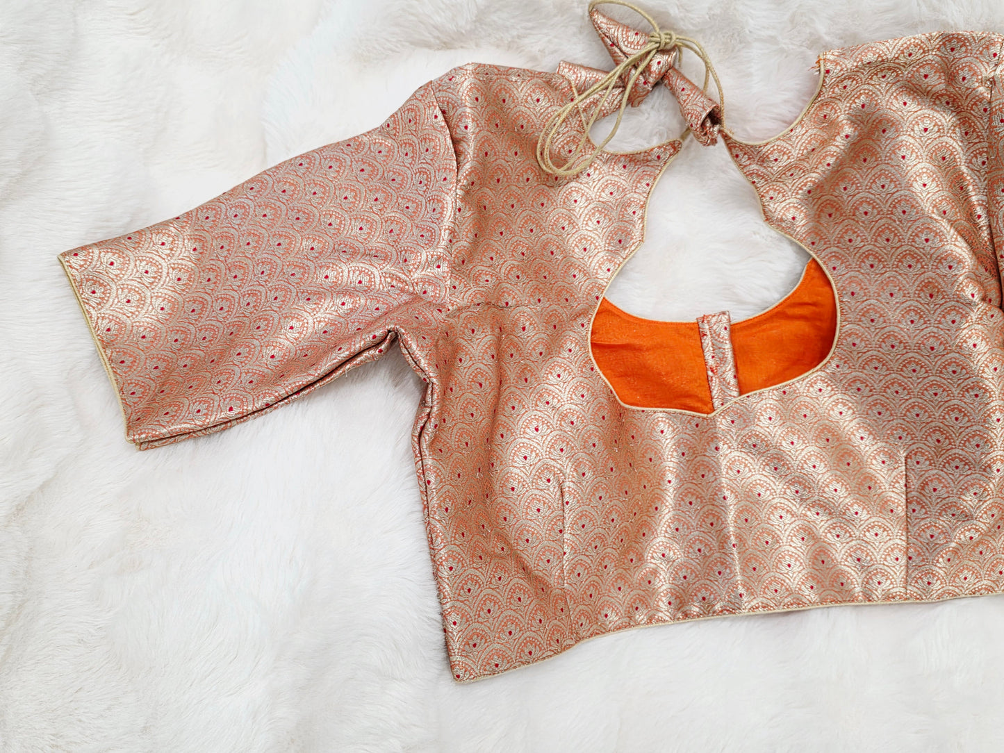 Orange Brocade Banarasi Silk Stitched Blouse