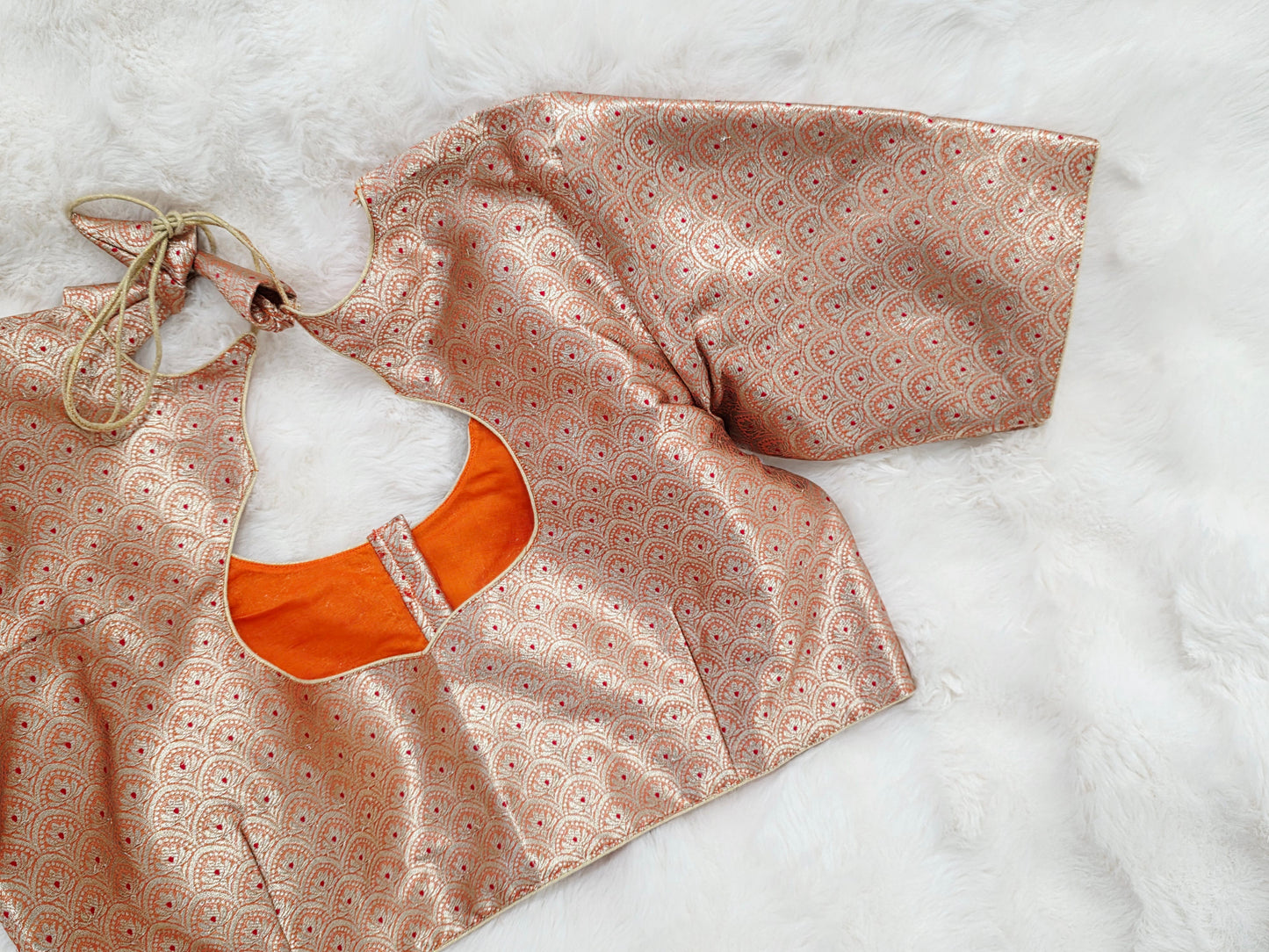 Orange Brocade Banarasi Silk Stitched Blouse