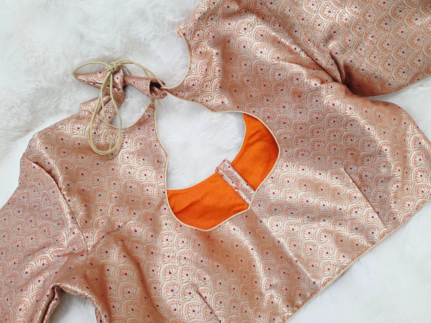Orange Brocade Banarasi Silk Stitched Blouse