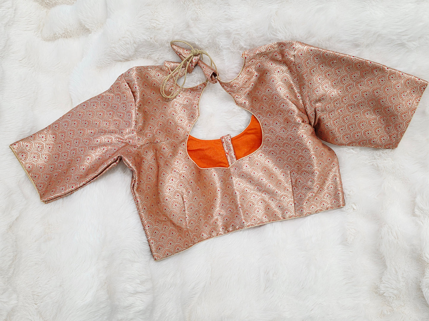 Orange Brocade Banarasi Silk Stitched Blouse