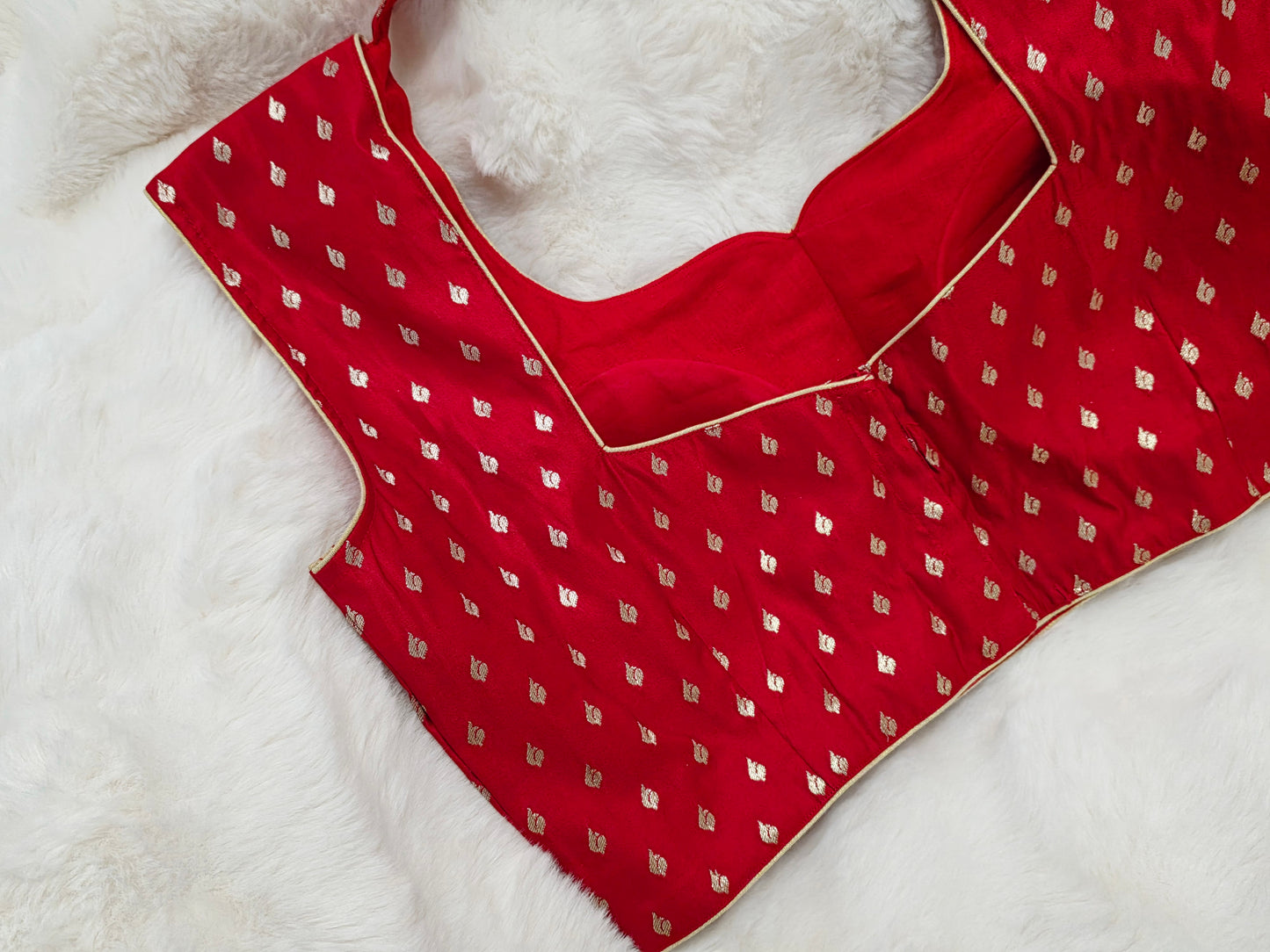 Red Benarasi Sleeveless Stitched Blouse