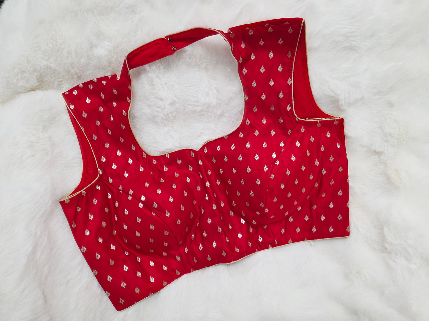 Red Benarasi Sleeveless Stitched Blouse