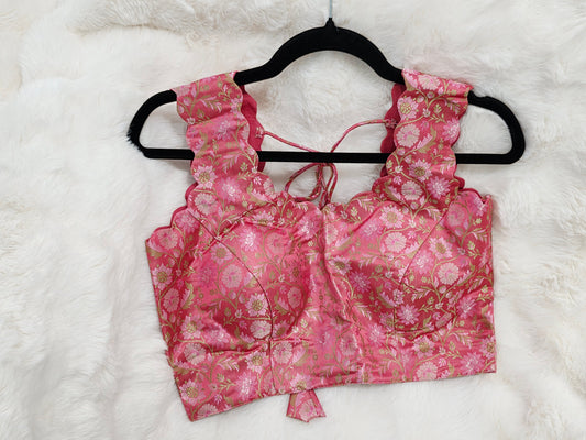 Benarasi Pink Floral Sleeveless Stitched Blouse