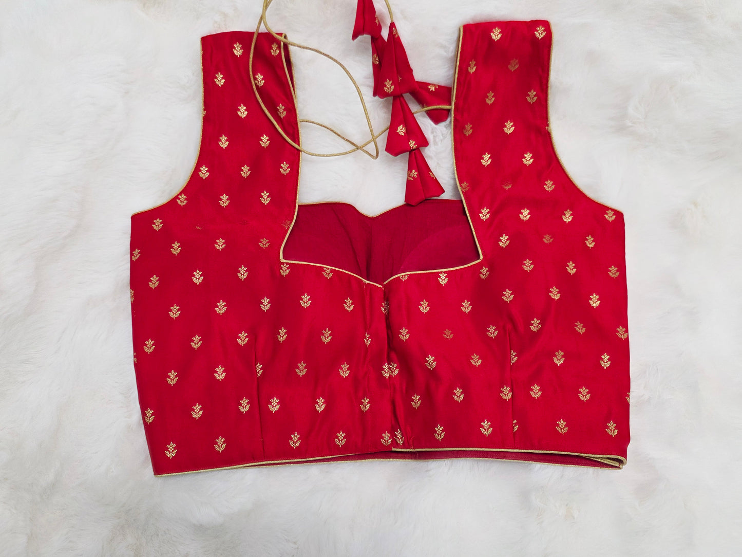 Red Benarasi Sleeveless Stitched Blouse
