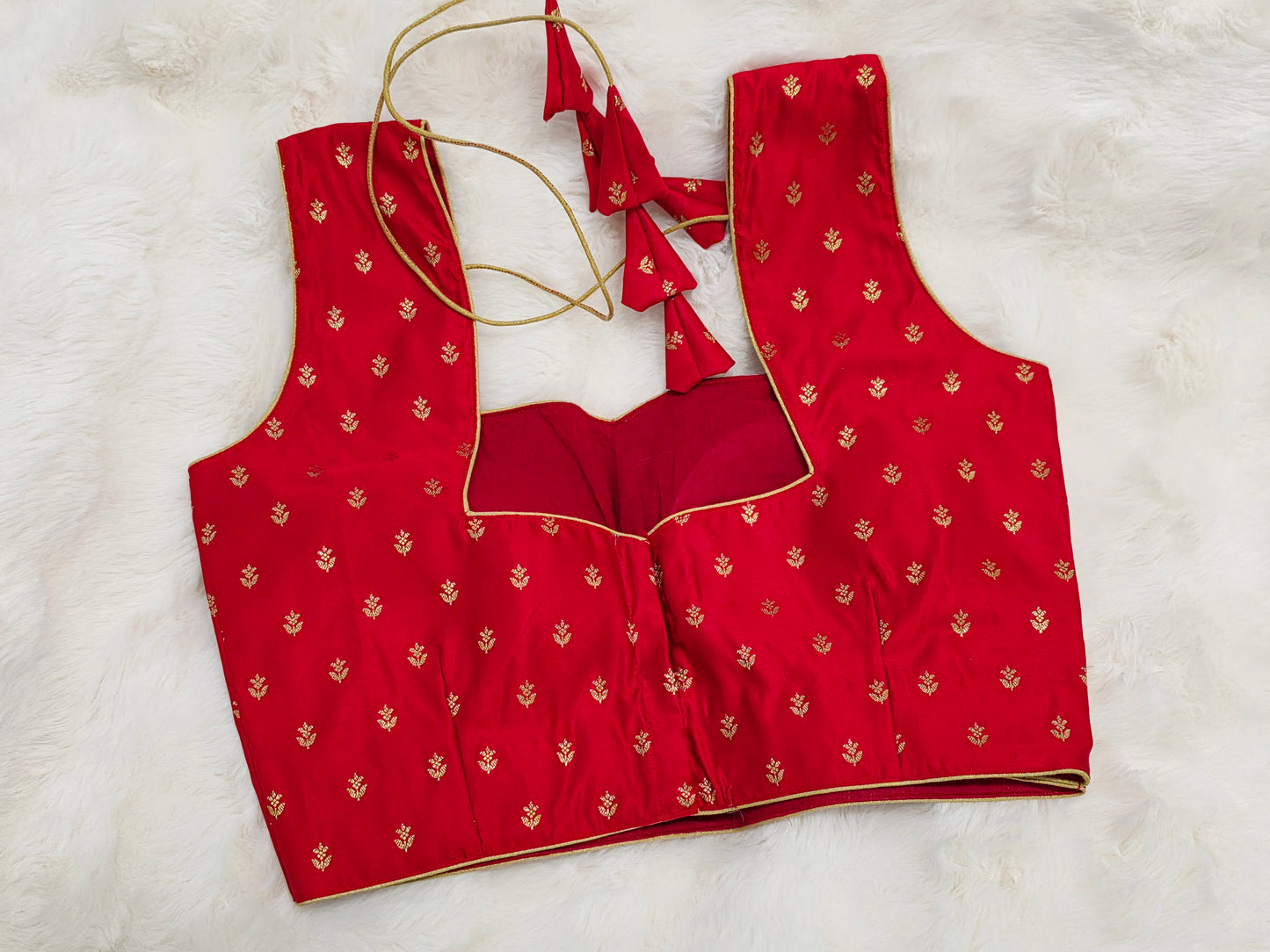 Red Benarasi Sleeveless Stitched Blouse