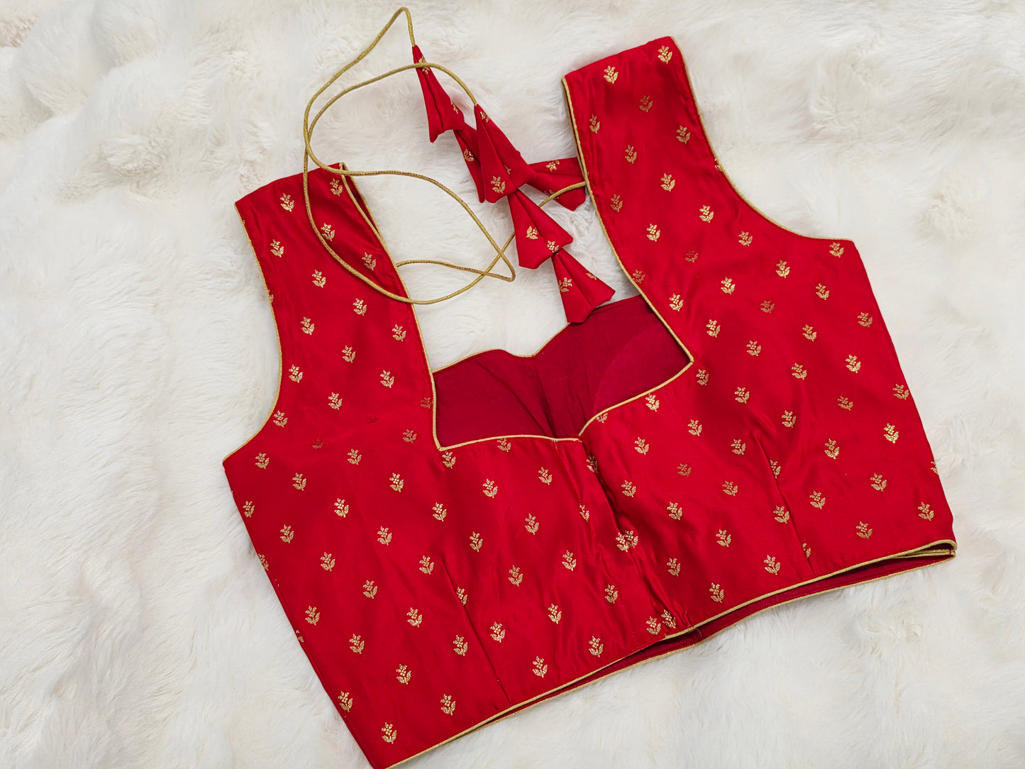 Red Benarasi Sleeveless Stitched Blouse