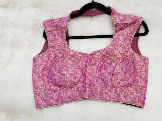 Benarasi Pink Floral Sleeveless Stitched Blouse