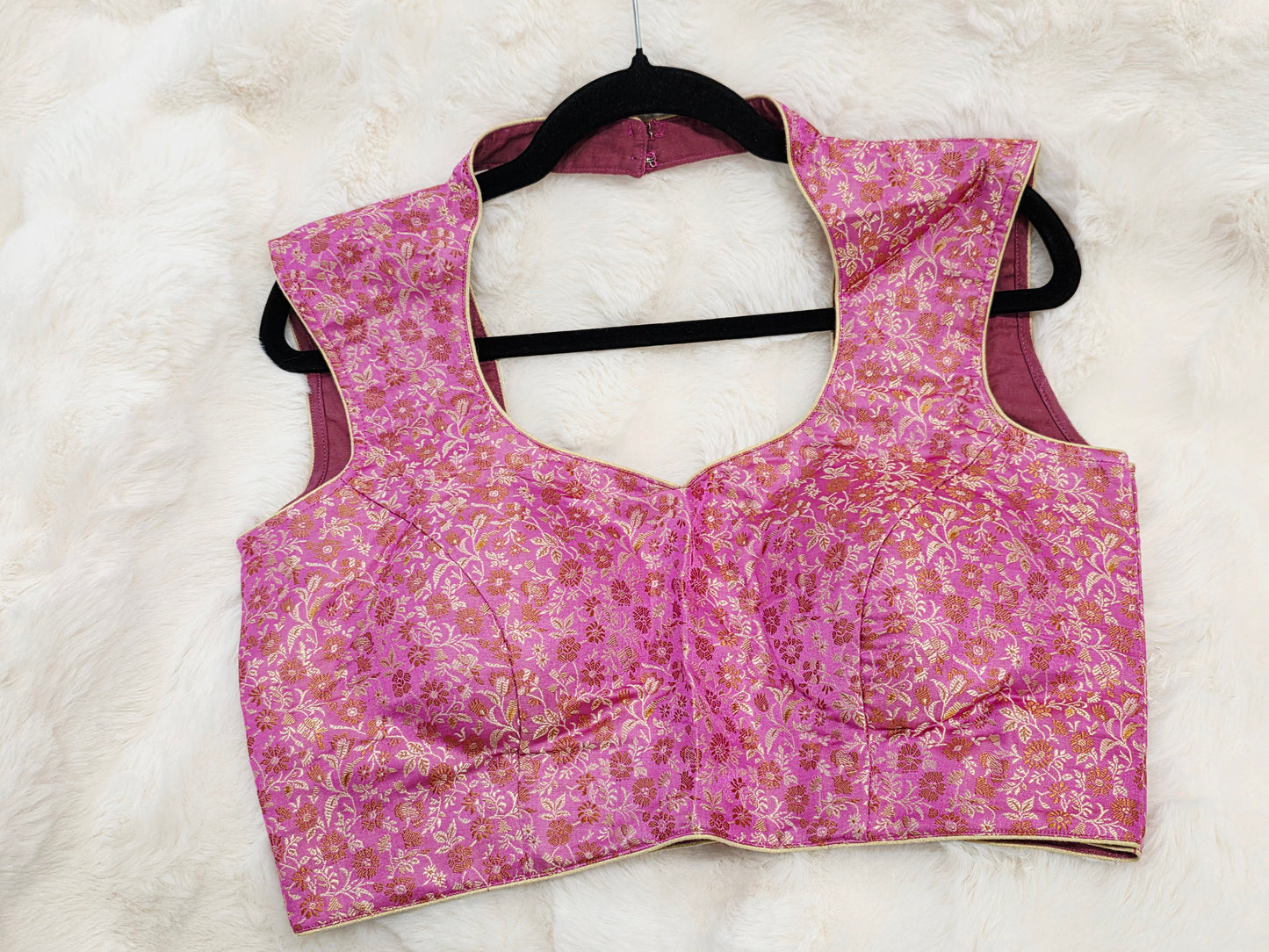 Benarasi Pink Floral Sleeveless Stitched Blouse