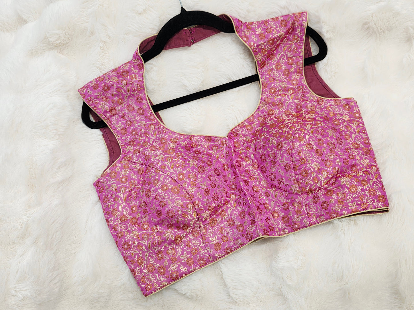 Benarasi Pink Floral Sleeveless Stitched Blouse