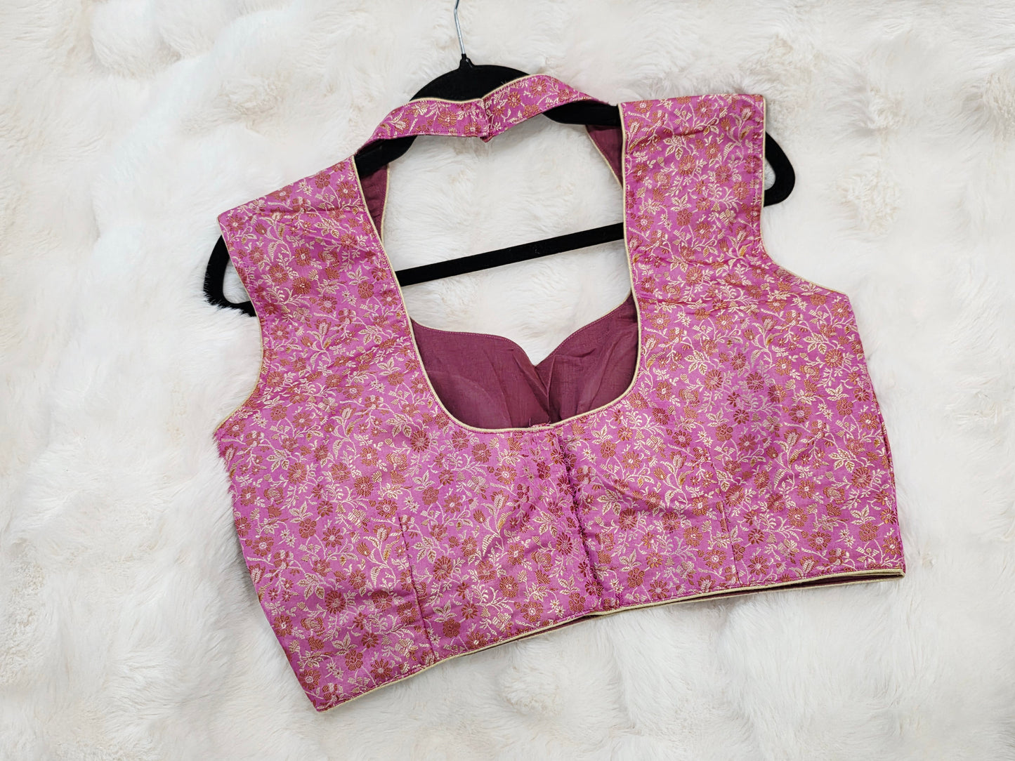 Benarasi Pink Floral Sleeveless Stitched Blouse