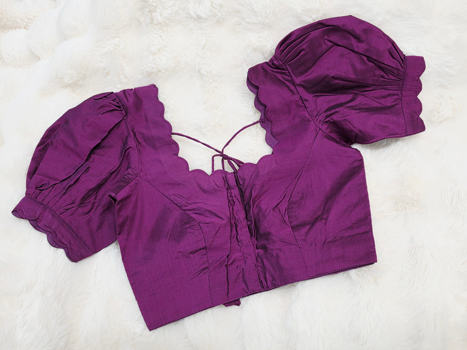 Plum Purple Puff Sleeve Blouse Size 34 extends to 40