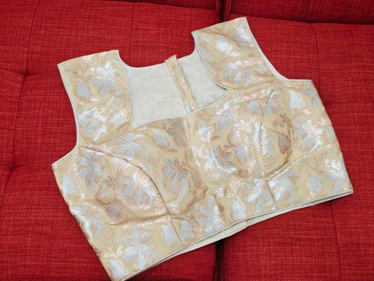 Beige Gold Sleeveless Banarasi Blouse