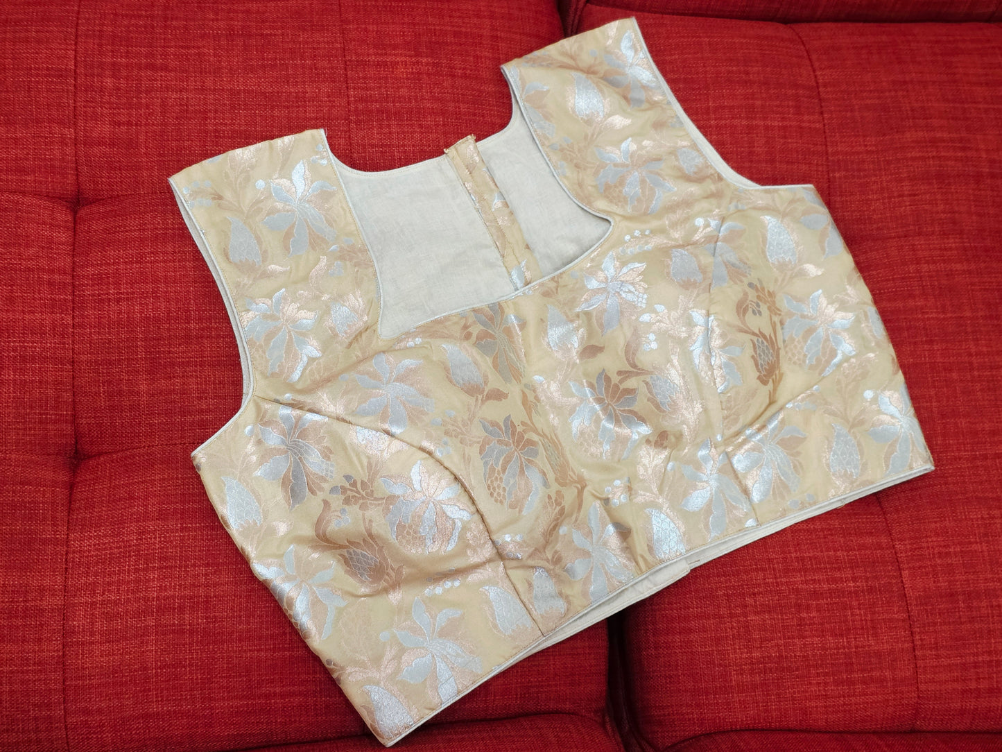 Beige Gold Sleeveless Banarasi Blouse