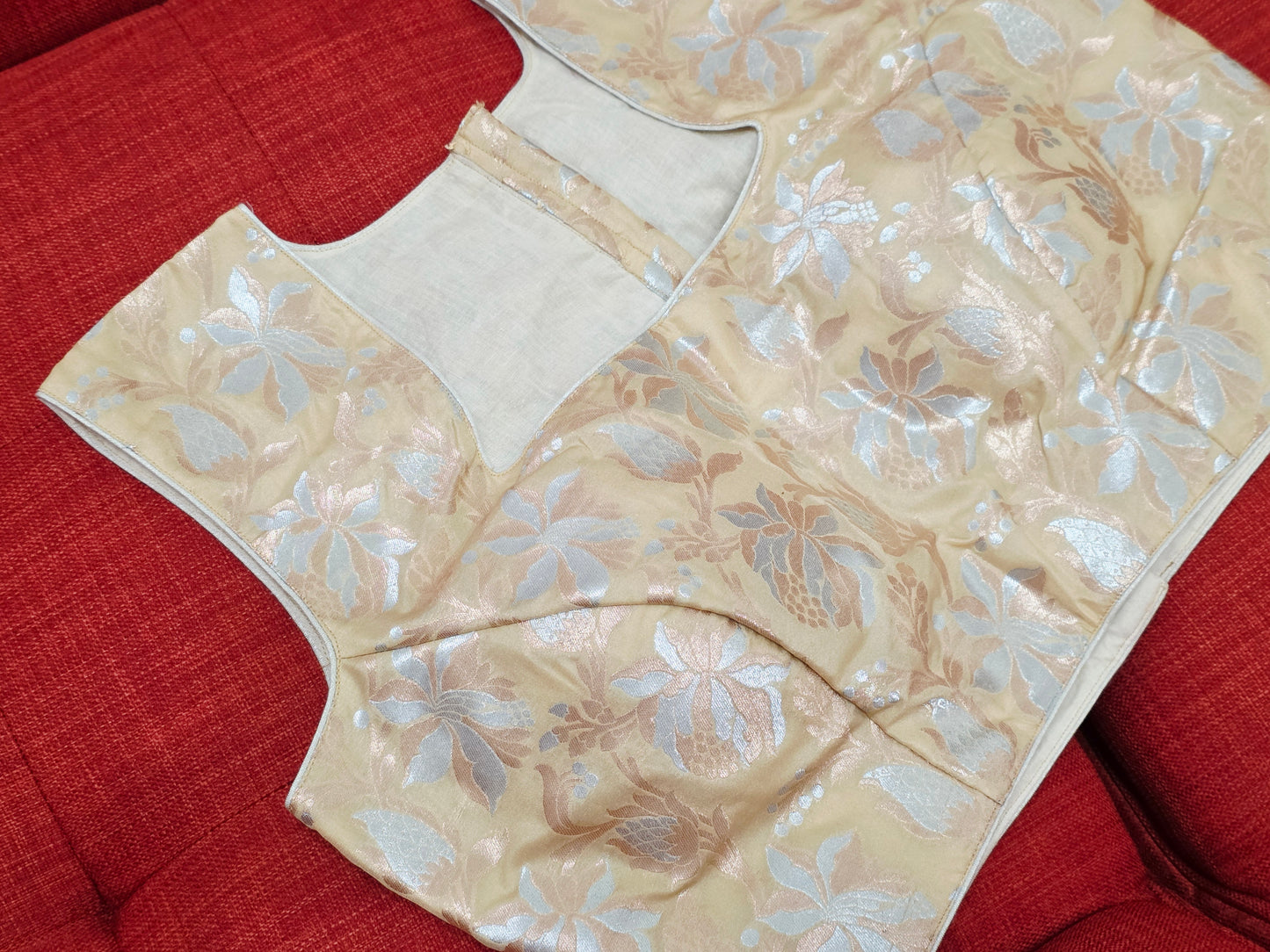 Beige Gold Sleeveless Banarasi Blouse
