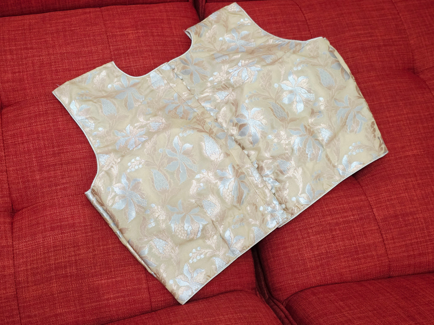 Beige Gold Sleeveless Banarasi Blouse