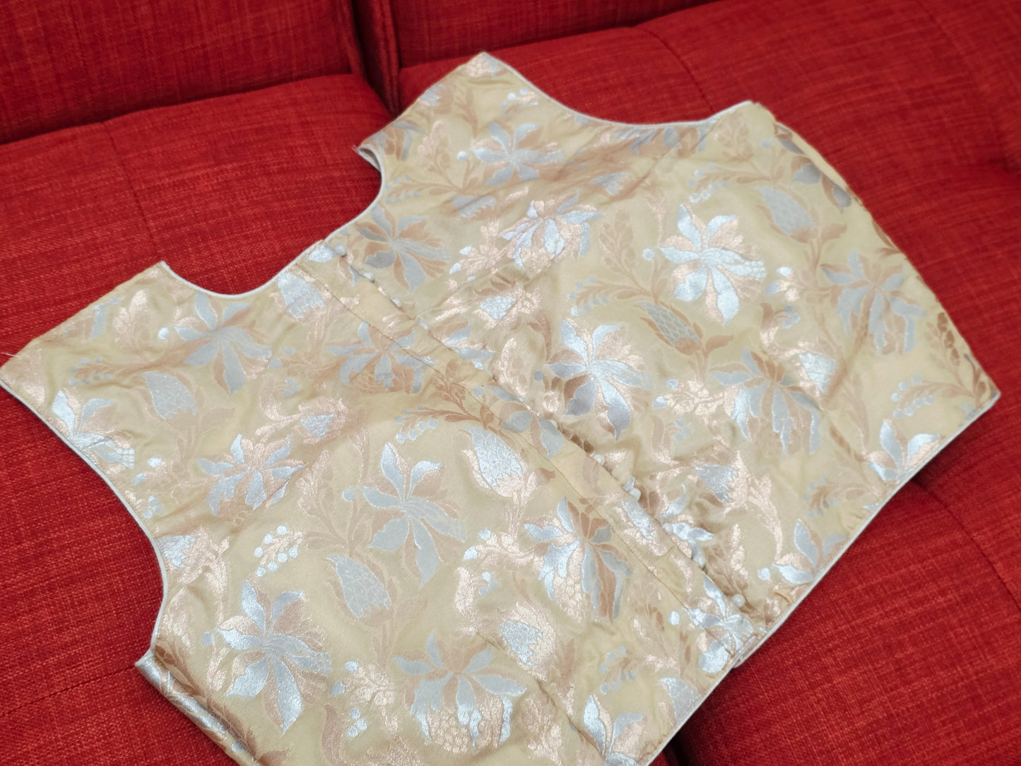 Beige Gold Sleeveless Banarasi Blouse