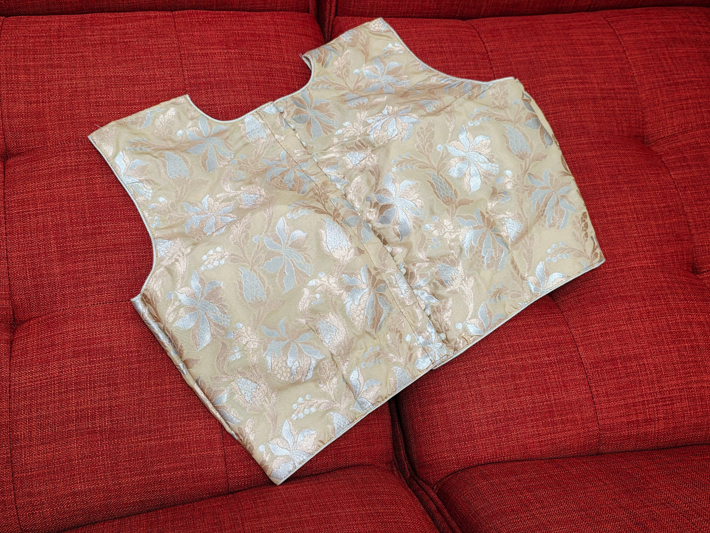 Beige Gold Sleeveless Banarasi Blouse