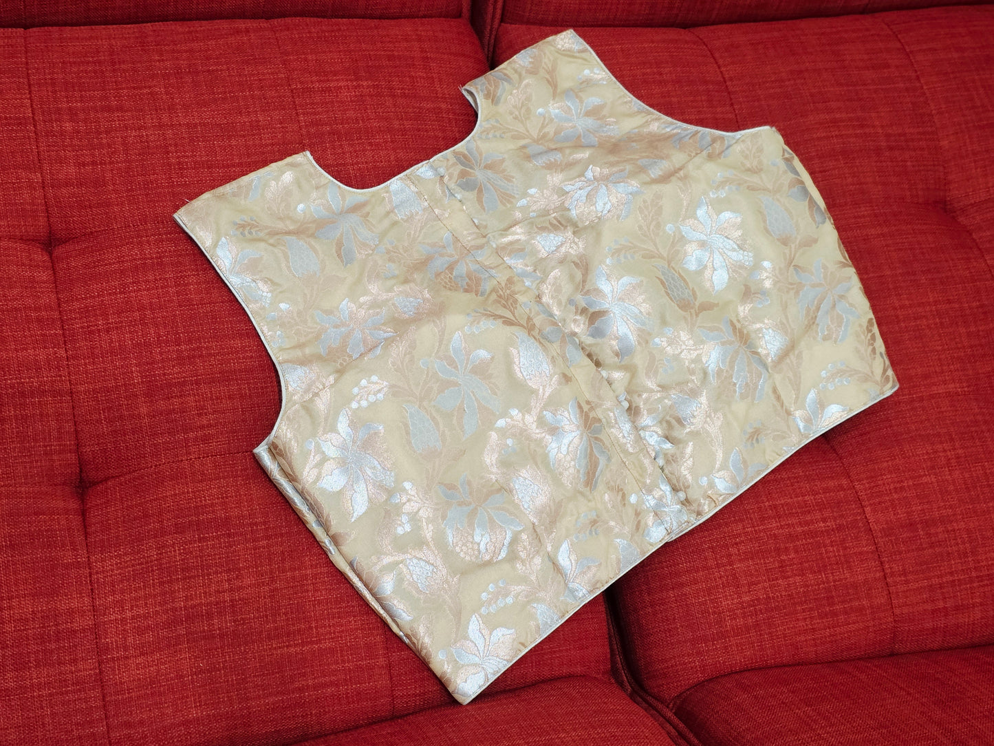 Beige Gold Sleeveless Banarasi Blouse