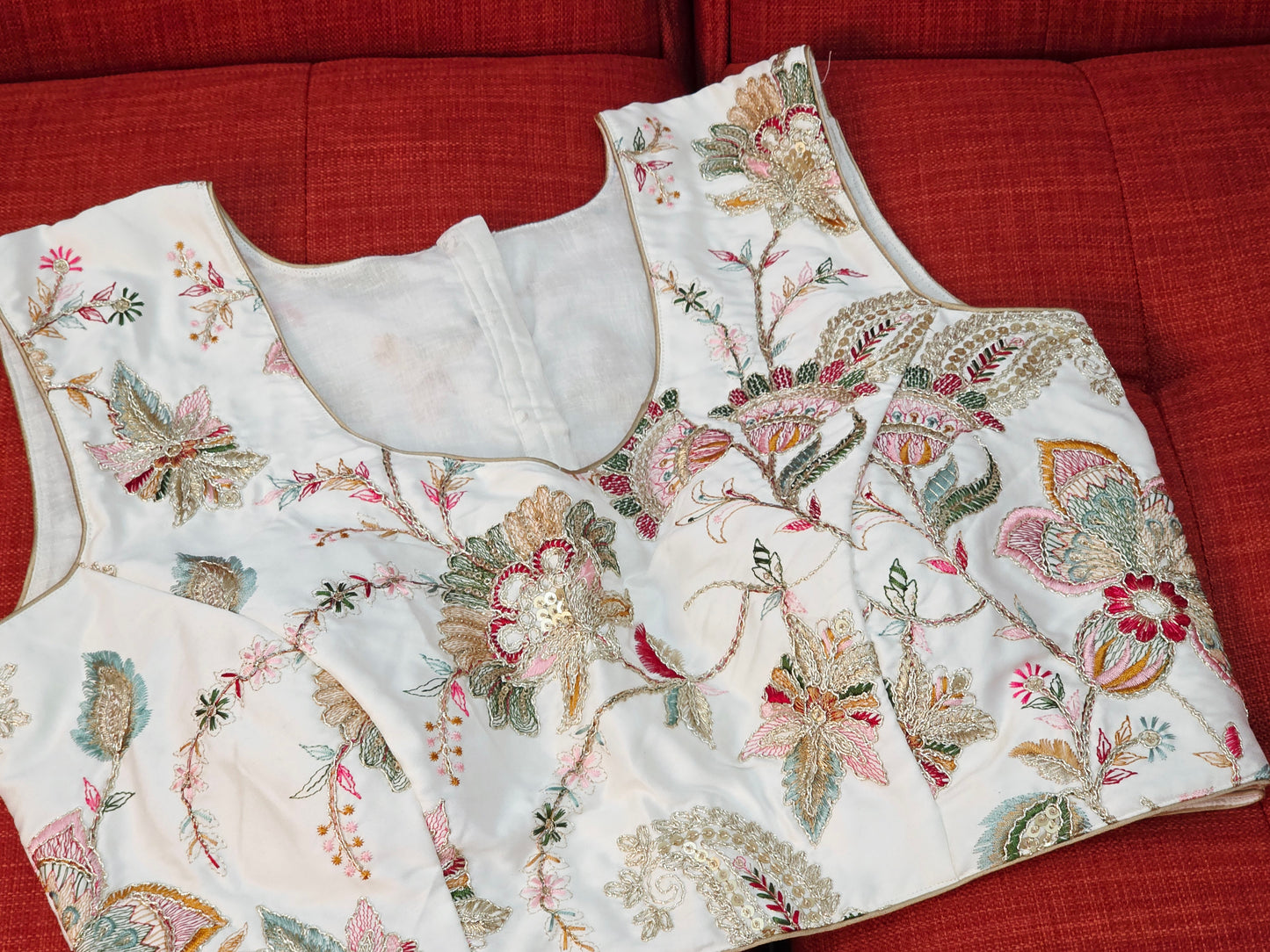 White Sleeveless Fancy Embroidered Blouse