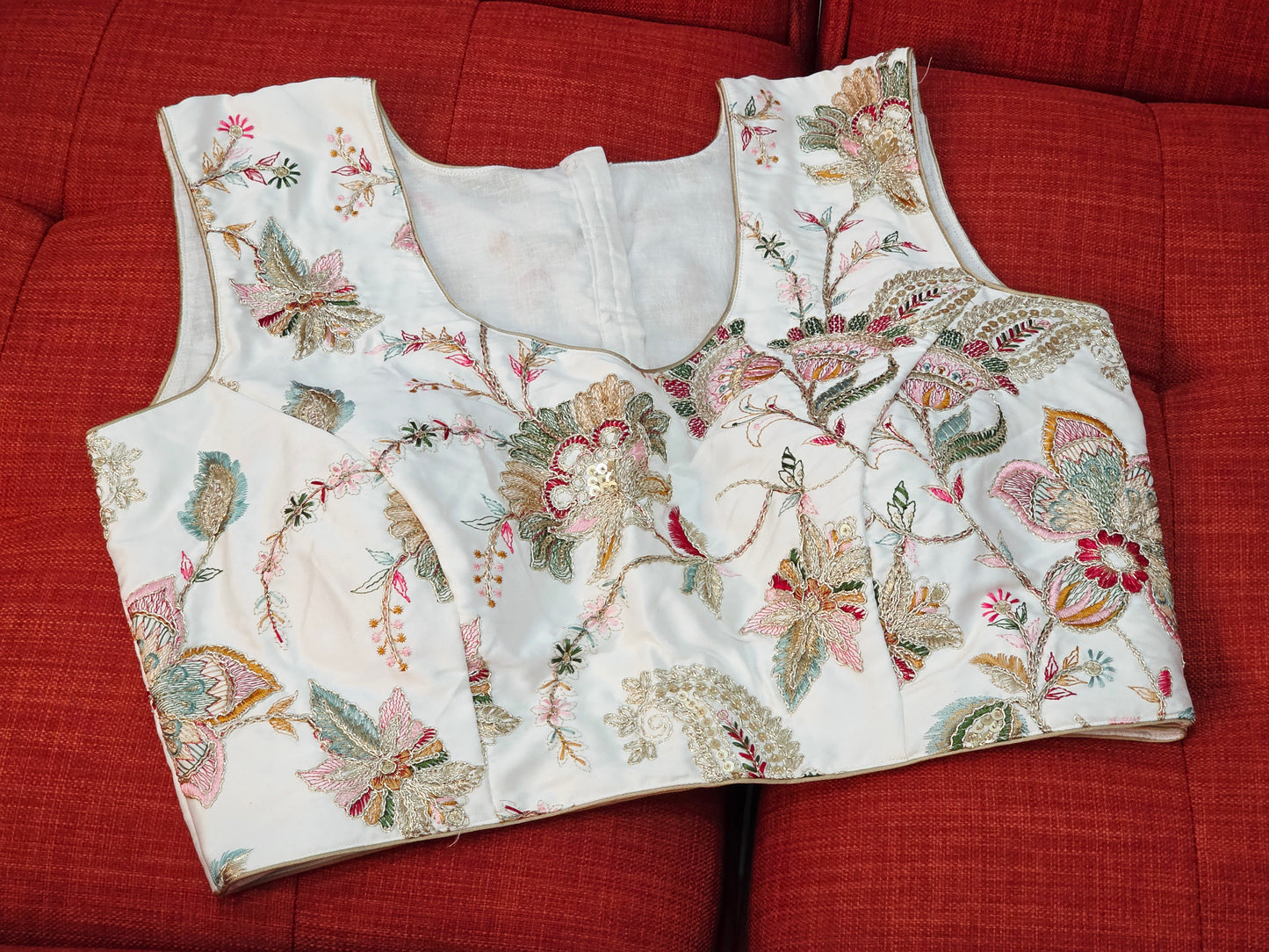 White Sleeveless Fancy Embroidered Blouse