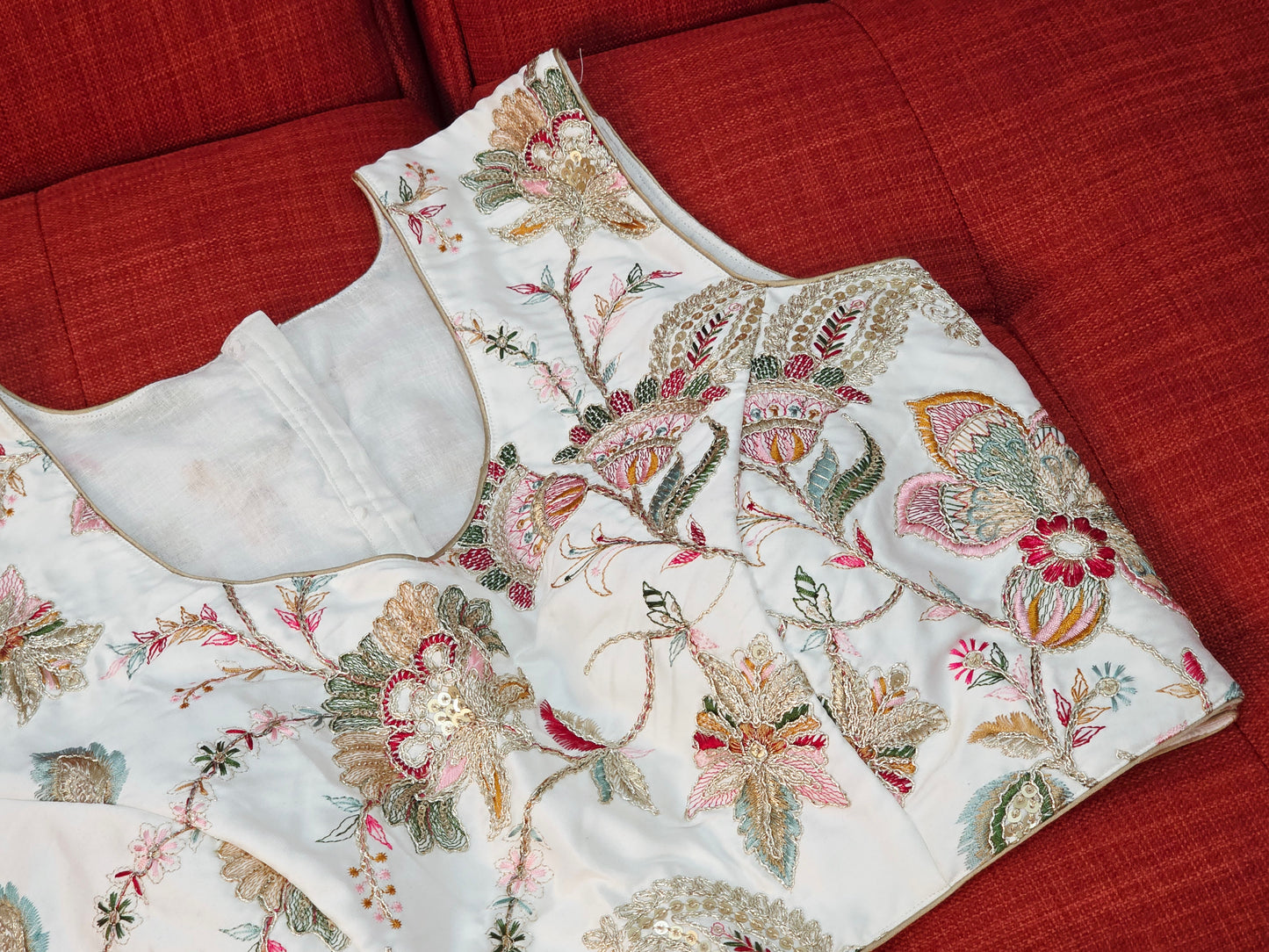 White Sleeveless Fancy Embroidered Blouse